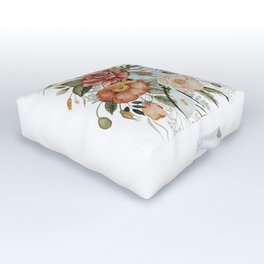 Roses and Poppies Outdoor Floor Cushion | Vintage, Kalalilies, Poppy, Leaves, Botany, Bouquet, Floral, Botanical, Rose, Eucalypus 