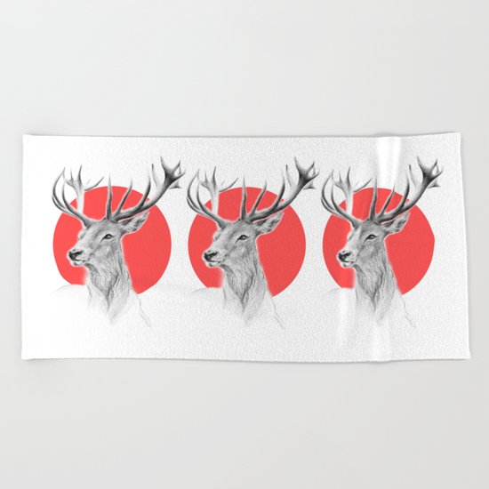 Deer | red Beach Towel