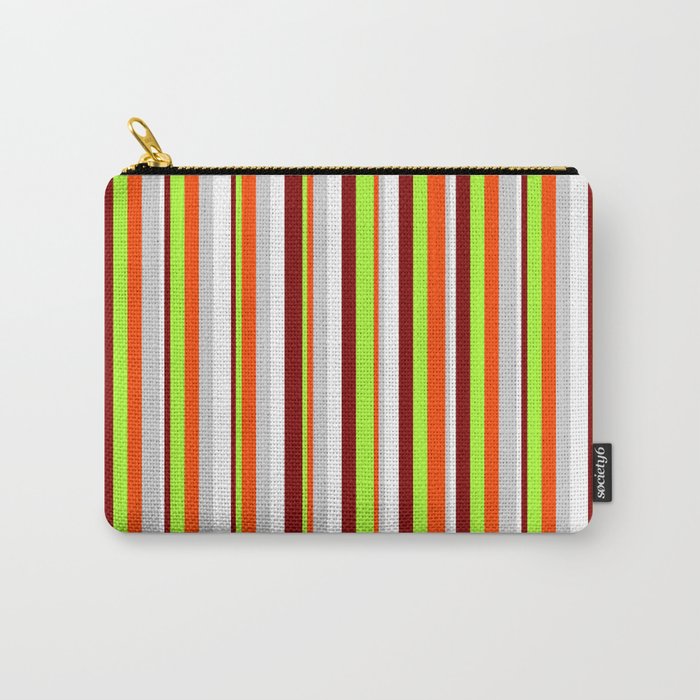 Eye-catching Maroon, Light Green, Red, Light Gray, and White Colored Stripes/Lines Pattern Carry-All Pouch