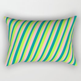 [ Thumbnail: Dark Cyan, Light Green, and Light Pink Colored Lined Pattern Rectangular Pillow ]