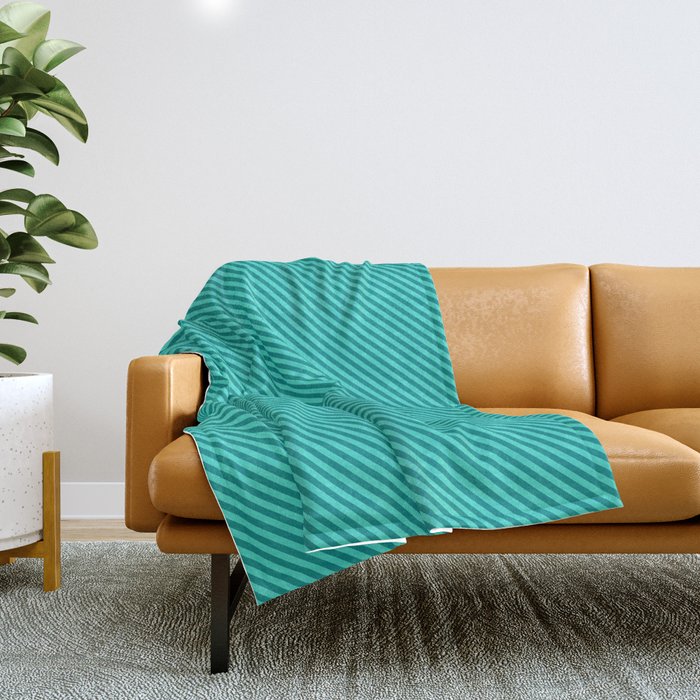 Turquoise and Dark Cyan Colored Lined/Striped Pattern Throw Blanket