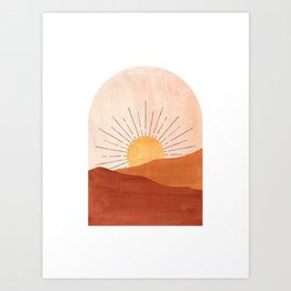Abstract terracotta landscape, sun and desert, sunrise #1 Art Print