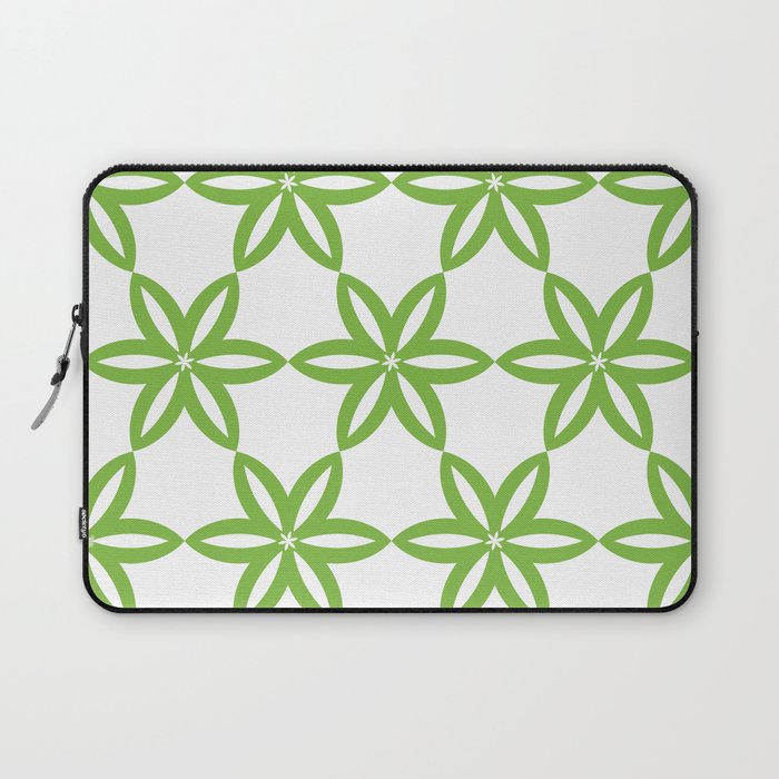 Geometric Flowers Pattern - Green White Laptop Sleeve