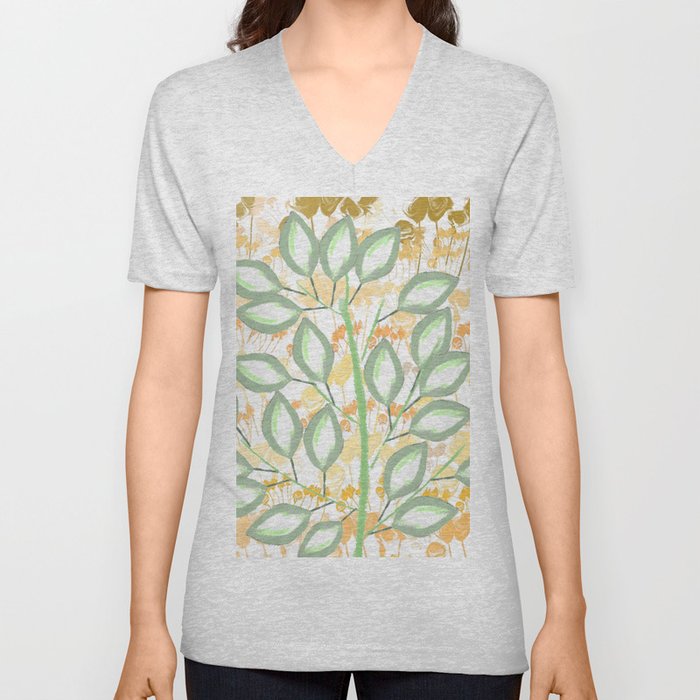 The Calming Tree With Peach And Gold Roses V Neck T Shirt