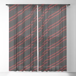 [ Thumbnail: Black & Dark Red Colored Striped Pattern Sheer Curtain ]