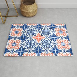 Cheerful retro Modern Kitchen Tile Pattern Red and Navy Blue Area & Throw Rug