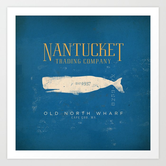 Nantucket Whale Nautical Beach Ocean Cottage Marine Art Print