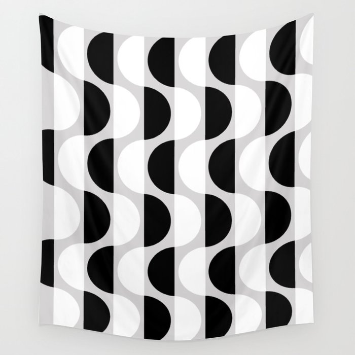 Abstraction_NEW_OCEAN_WAVE_GREY_BLACK_WHITE_PATTERN_POP_ART_0311B Wall Tapestry