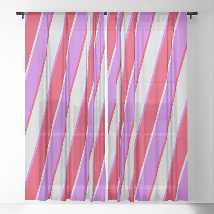 Orchid, Crimson, and Light Grey Colored Stripes/Lines Pattern Sheer Curtain