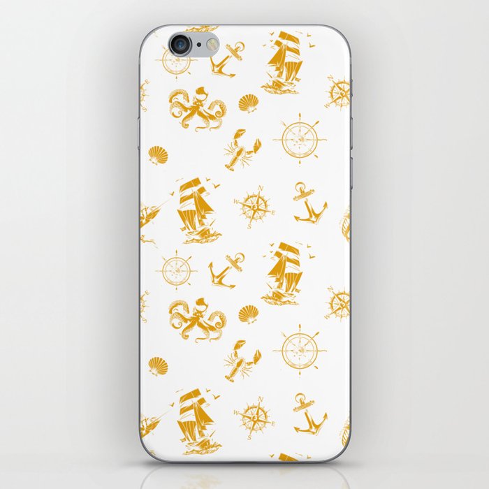 Mustard Silhouettes Of Vintage Nautical Pattern iPhone Skin