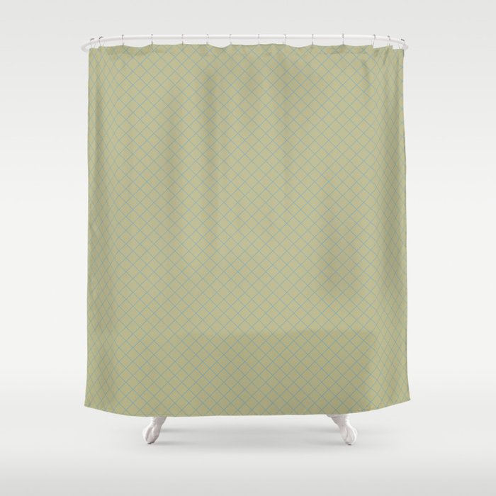 Tranquil Blue on Earthy Green Parable to 2020 Color of the Year Back to Nature Angled Grid Pattern Shower Curtain