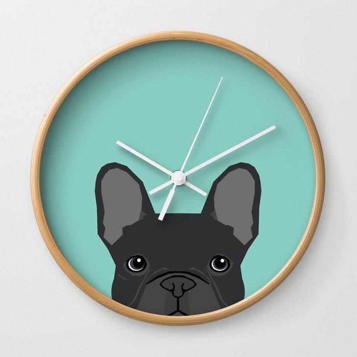 French Bulldog black coat color dog lover pet friendly dog breed pet portraits Wall Clock