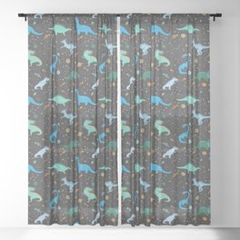 Dinosaurs in Space in Blue Sheer Curtain