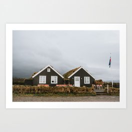 Black house with white windows in Iceland. Icelandic architecture Art Print