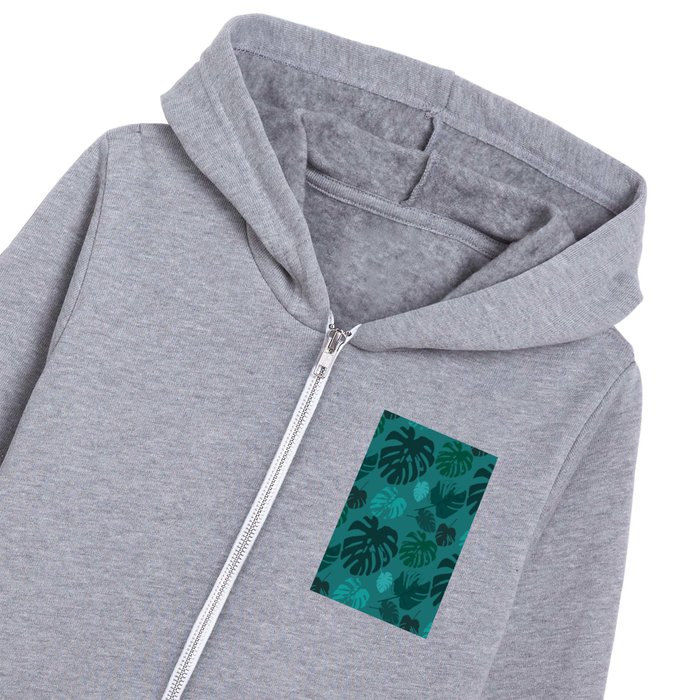 Jungle Monstera Leaf Pattern - Teal Kids Zip Hoodie