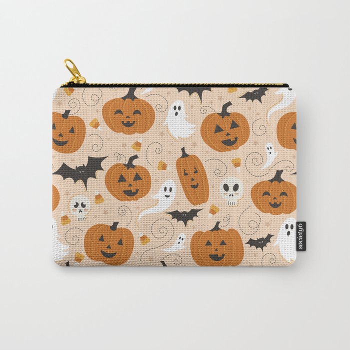 Pumpkin Party on Beige Carry-All Pouch