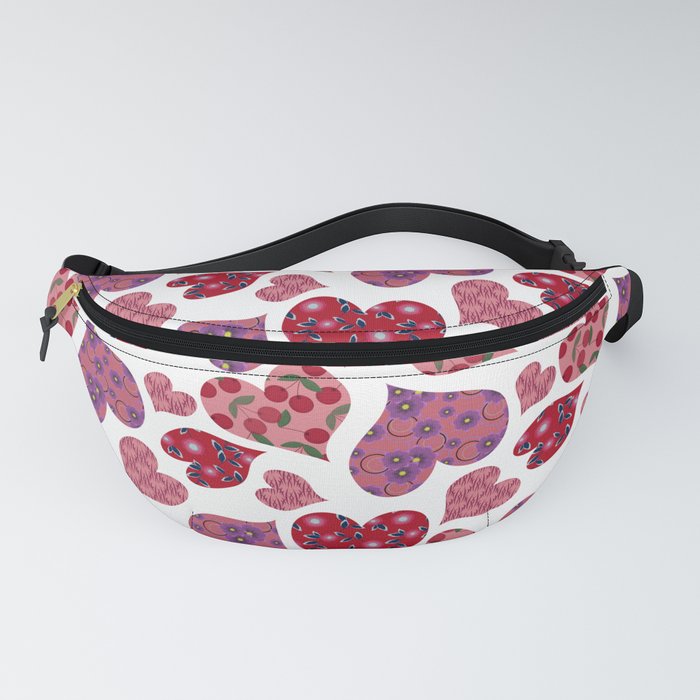 Seamless pattern with hearts with floral ornament Fanny Pack