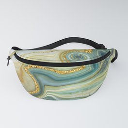 Verdant Green + Gold Abstract Geode Ripples Fanny Pack