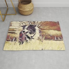 Collie In Weathered Area & Throw Rug