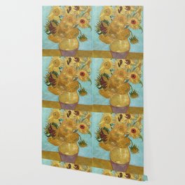 Vase with Twelve Sunflowers Wallpaper