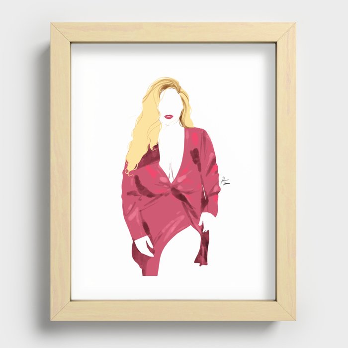 Blonde thick girl in red robe Recessed Framed Print