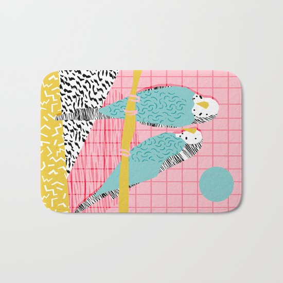 Hottie - throwback retro 1980s 80s style memphis dots bird art neon cool hipster college dorm art Bath Mat