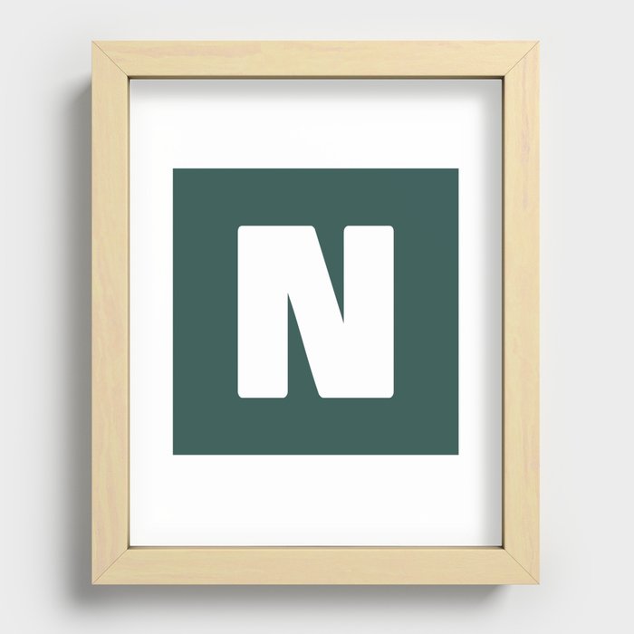 N (White & Dark Green Letter) Recessed Framed Print