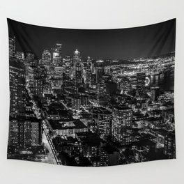 Seattle from the Space Needle in Black and White Wall Tapestry