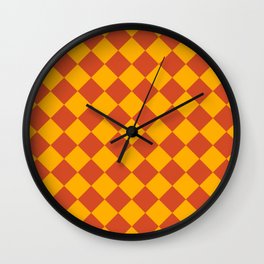 Hippie Red and Orange Diamonds 60s Pattern Wall Clock