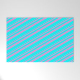 [ Thumbnail: Plum & Aqua Colored Stripes/Lines Pattern Welcome Mat ]