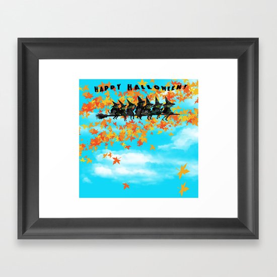 Seven Witches on a Broom. Framed Art Print