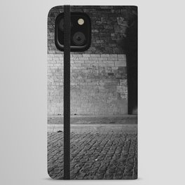 Poodle loose under a stone bridge in Paris | Minimalist black and white urban photography iPhone Wallet Case