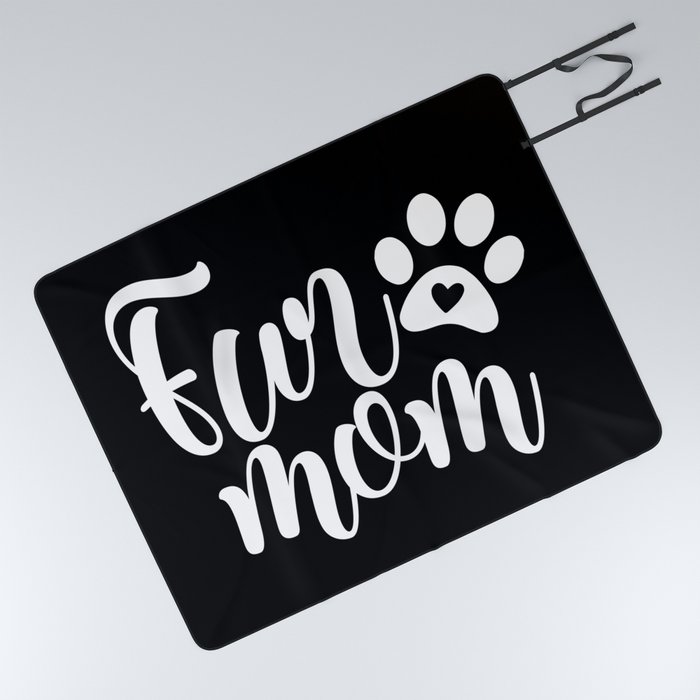 Fur Mom Cute Pet Paw Script Slogan Picnic Blanket