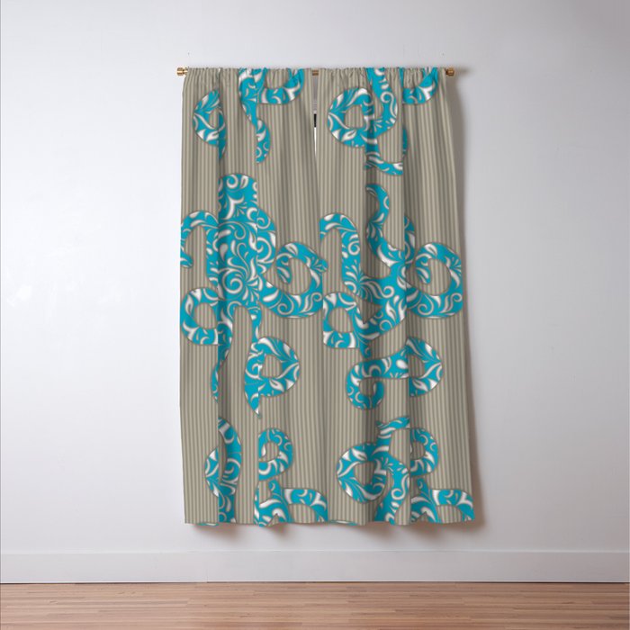 Octopus Filled With Floral Vine Print Turquoise On Brown Striped