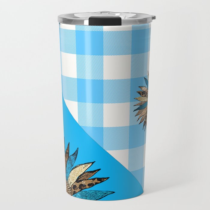 Sunflower in Blue Buffalo Plaid Pattern Travel Mug