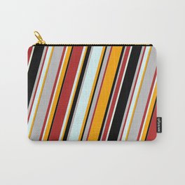 [ Thumbnail: Eyecatching Red, Light Cyan, Orange, Black, and Grey Colored Lines/Stripes Pattern Carry-All Pouch ]