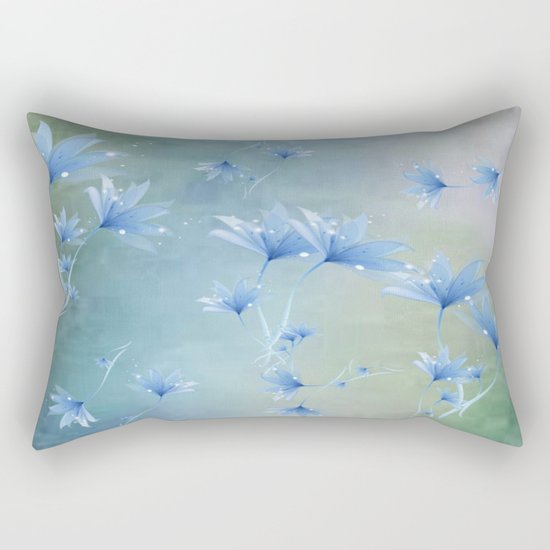 Fantasy Floating Blue Flowers Abstract Rectangular Pillow