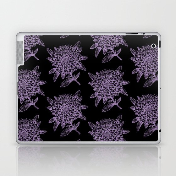 Elegant Flowers Floral Nature Black Purple Violet Lavender Laptop & iPad Skin