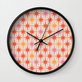 Midcentury Modern Atomic Starburst Pattern Pink Orange Wall Clock