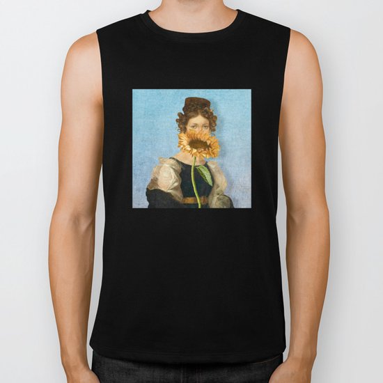 Girl with Sunflower 1 Biker Tank