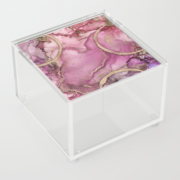 Pink Gold Ink Texture Colorful Marble Painting Acrylic Box