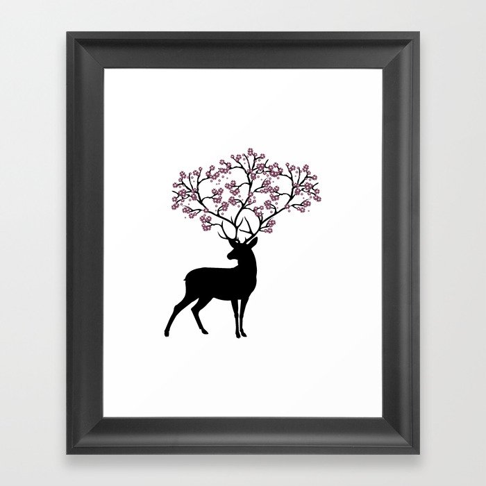 Cherry Blossom Deer Framed Art Print By Lhdesign Society6