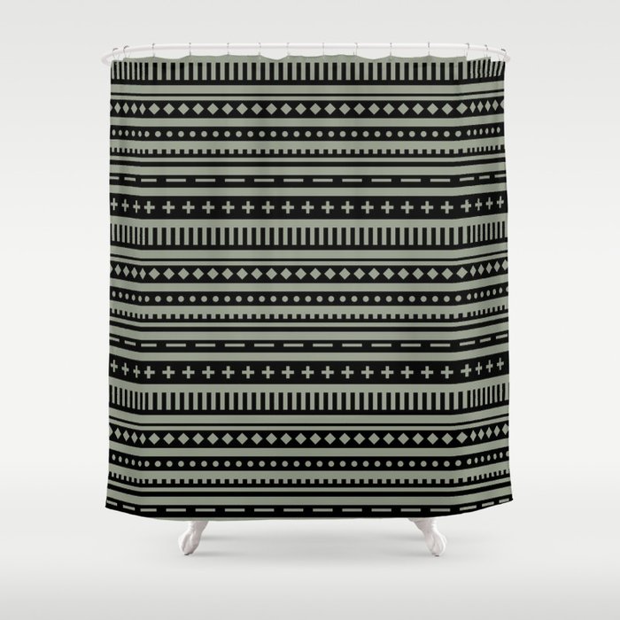 Green & Black Shape Horizontal Stripe Pattern - Dutch Boy 2022 COTY Cypress Garden 424-4DB Shower Curtain