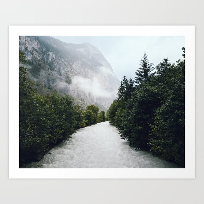Wild river, Lauterbrunnen, Switzerland | Dark travel photography | Landscape in forest Art Print