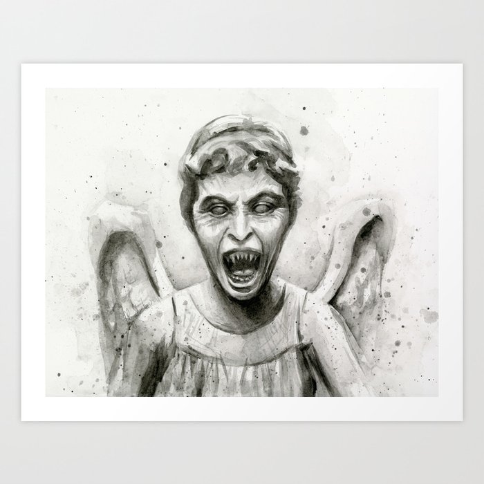 Weeping Angel Watercolor Art Print