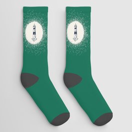 Lighthouse Maritime and White Circle on Green Socks