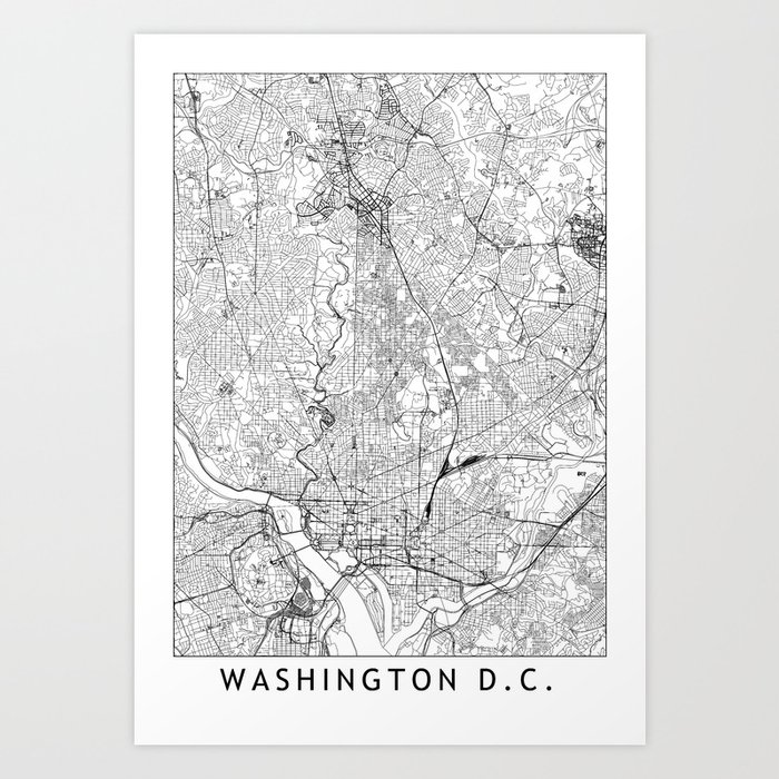 Washington Dc Map Art Washington D.C. White Map Art Print by multiplicity | Society6