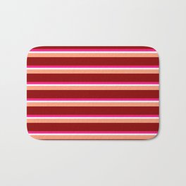 [ Thumbnail: Crimson, Deep Pink, White, Light Salmon, and Dark Red Colored Lines Pattern Bath Mat ]