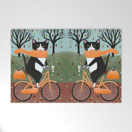 Tuxedo Cat Autumn Bicycle Ride Welcome Mat