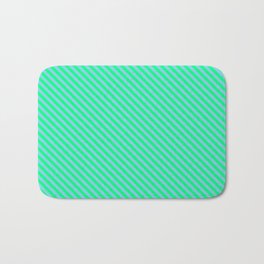 [ Thumbnail: Sky Blue & Green Colored Striped/Lined Pattern Bath Mat ]